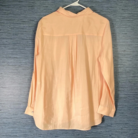 CHICO’S Silky Finish Modal Pink Long Sleeve Button Up Utility Blouse Medium - Picture 5 of 5
